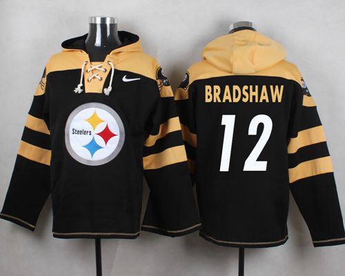 Nike Steelers #12 Terry Bradshaw Black Player Pullover NFL Hoodie - Click Image to Close